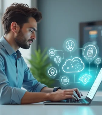 Empresário utilizando tecnologia intuitiva em pequenas empresa sem equipe técnica